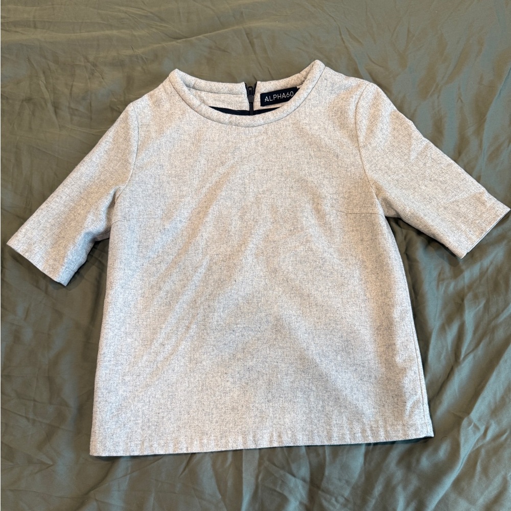 ALPHA60 Gray Wool Blouse - Zip Up Back - Size XS